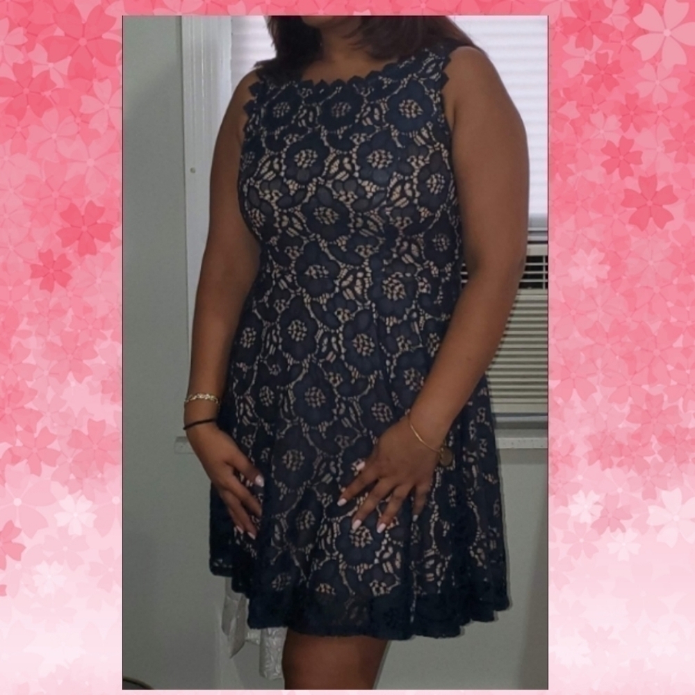 City Studio Juniors Lace Fit & Flare Dress Sleeveless Zipper Back Size 11